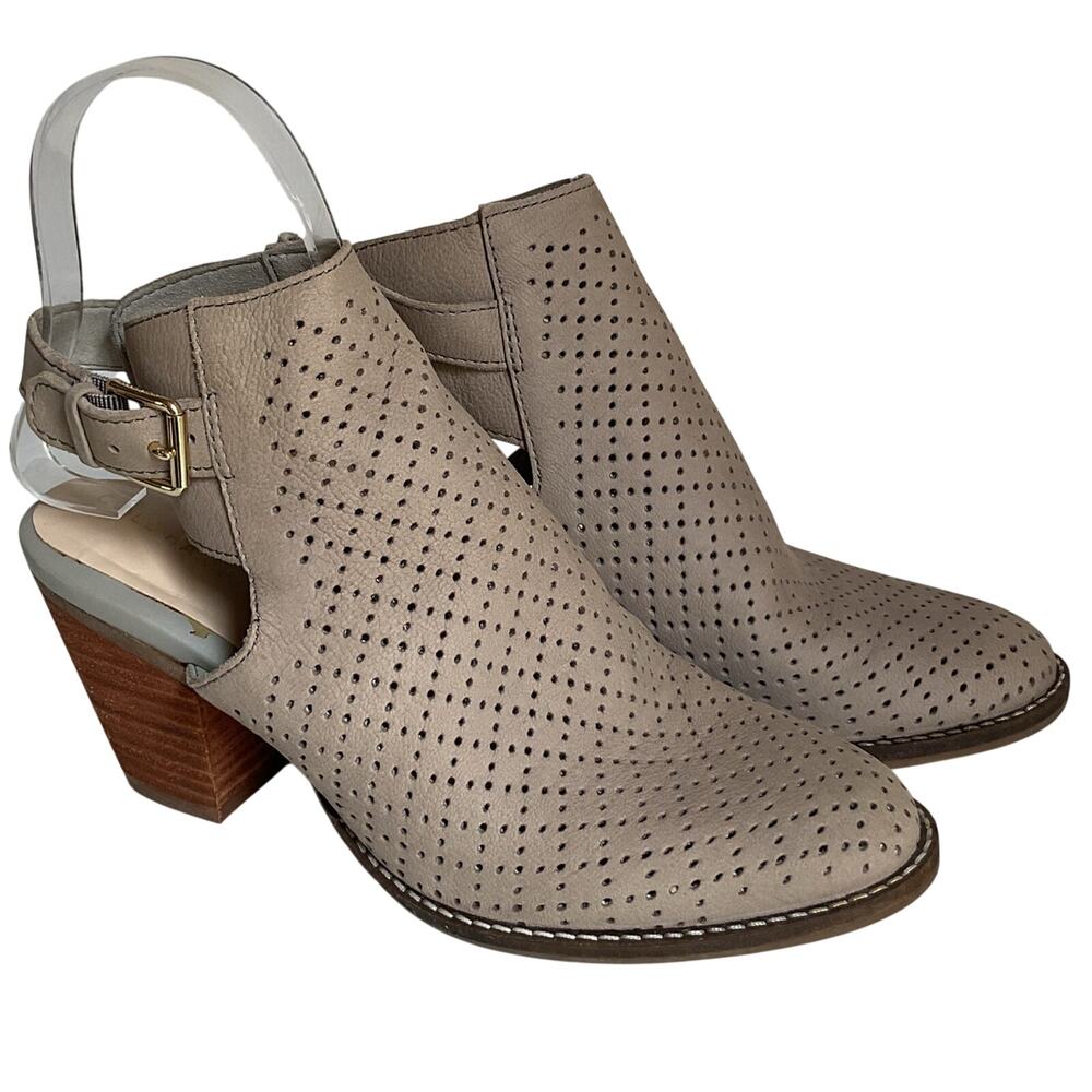 Cole Haan Gray Perforated Peep Toe Booties Heels Women 7.5B Cutout
